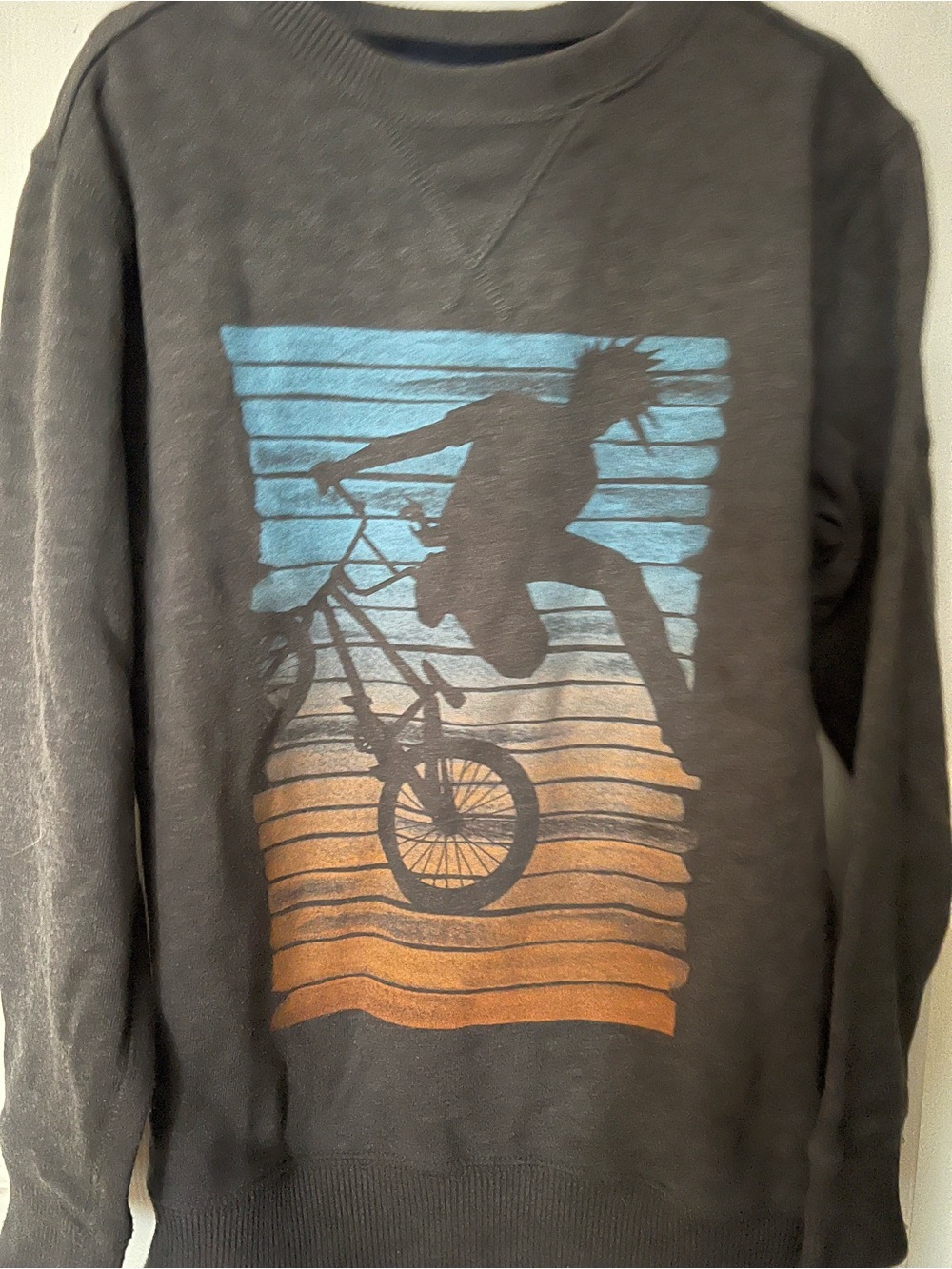 The Children's Place gray Sweatshirt with Blue and Orange BMX Graphic